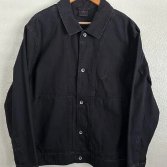 Air Jordan Flight Heritage Black Denim Workwear Trucker Jacket FN4527 Size - Picture 1 of 7